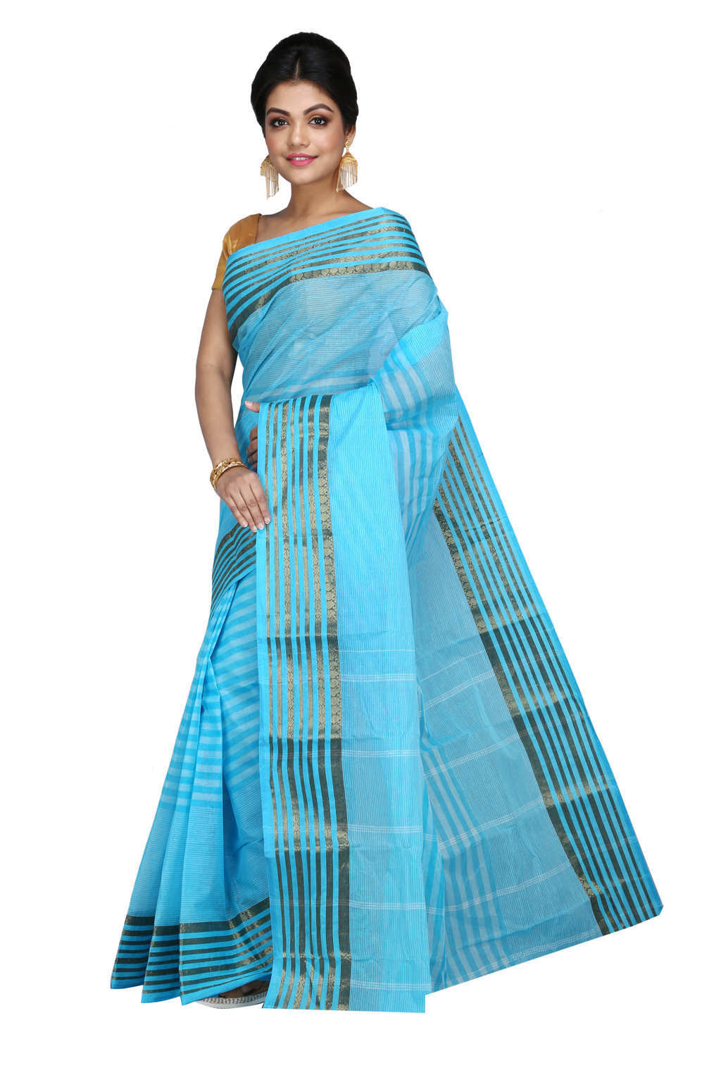 Blue Pure Cotton Zori Border Tant Saree (1874)